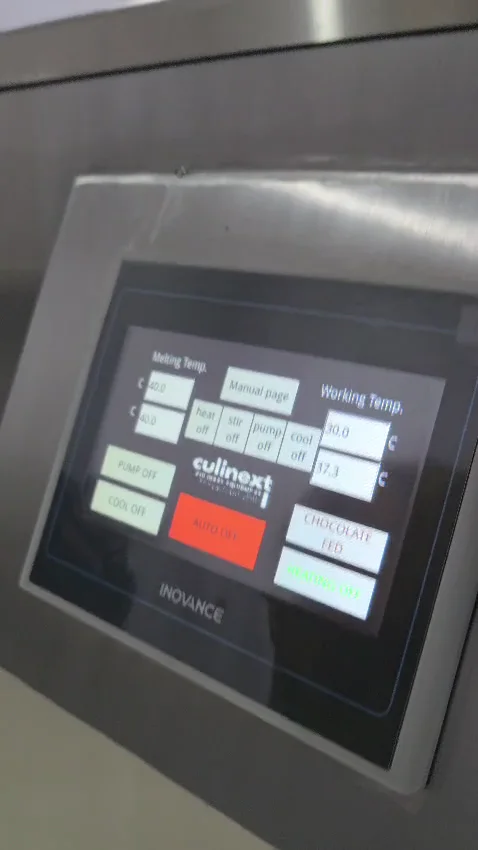 Culinext 4 kg continuous chocolate tempering machine in operation